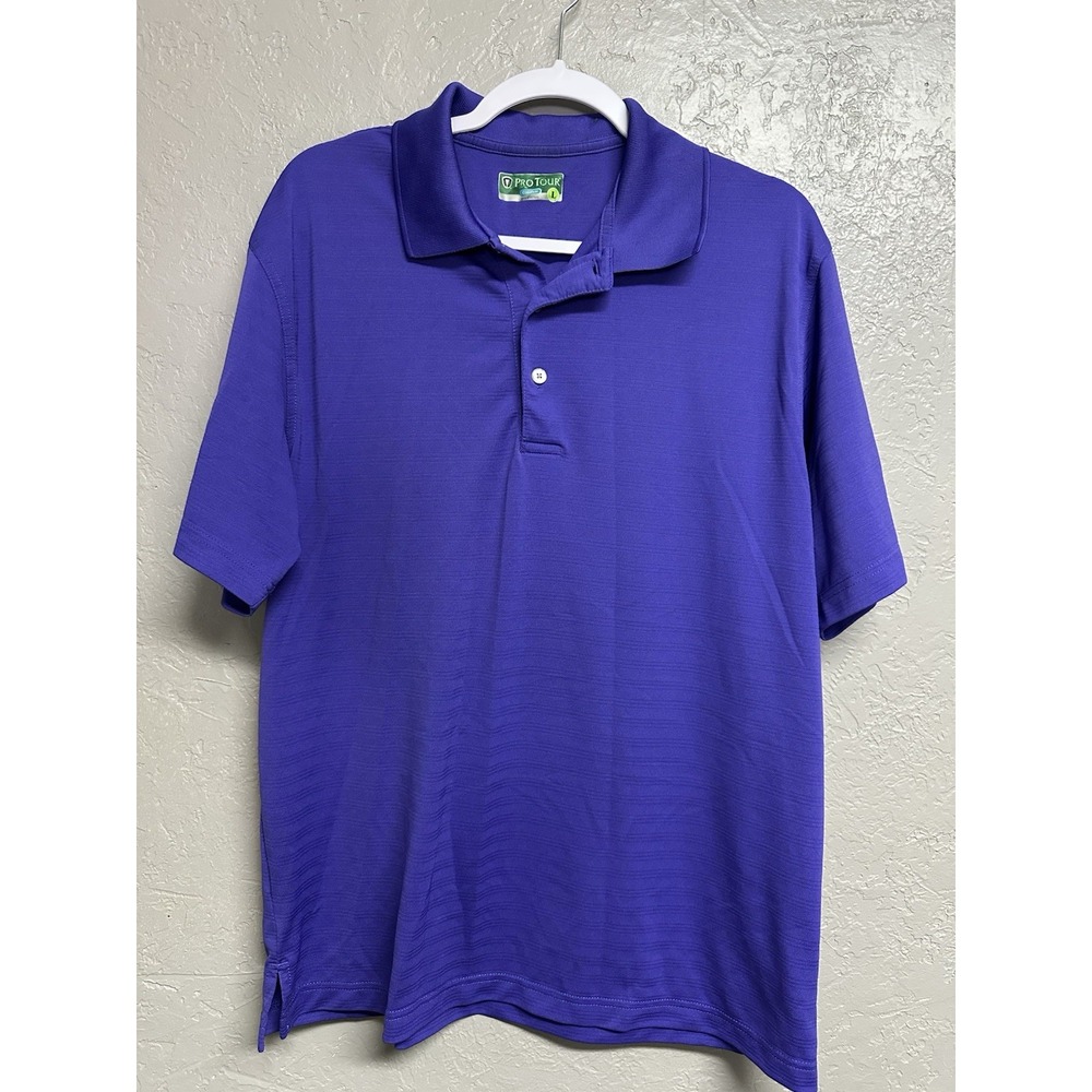 Pro Tour Polo Shirt Large Men's Coolplay Golf Collared Purple Solid Short Sleeve
